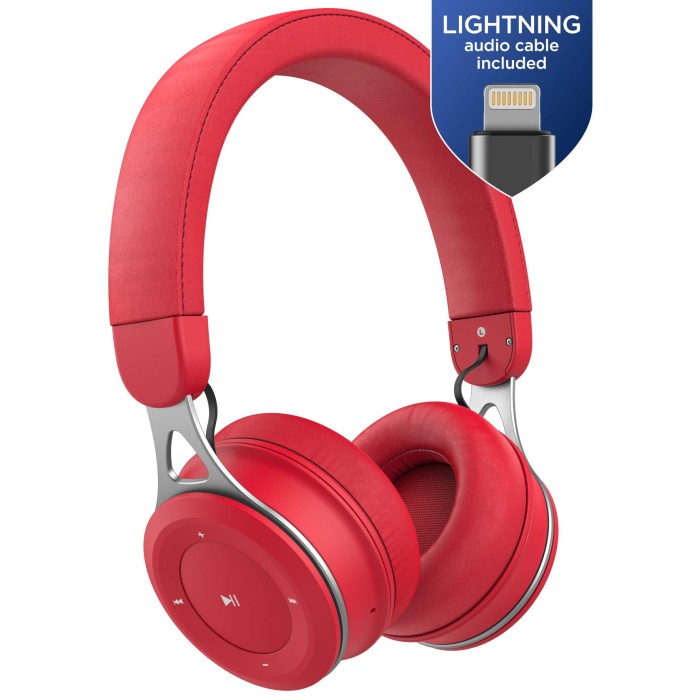 Bluetooth headphones with Lightning Connector On Ear Wired Bluetooth Red