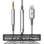 Thore MFi Lightning to 2.5mm Audio Cable with Remote/Mic for Bose - Gray