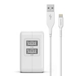 Lightning to USB Charging Cable Plus Dual USB-Port Wall Plug 17W 5ft Cable White