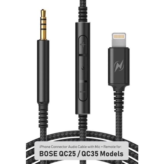 Thore MFi Lightning to 2.5mm Audio Cable with Remote/Mic for Bose - Black