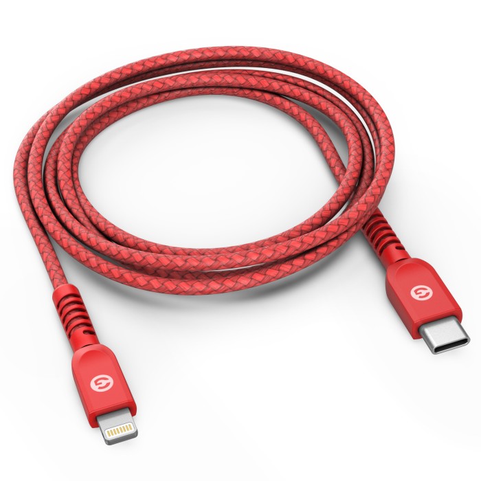 Lightning to USB C Braided Cable 5 Ft Red 