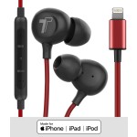 Earphones With Lightning Connector 4Ft Cord In Ear Wired Mic Volume Control Remote Red