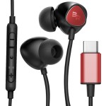 USB Type C Earphones 4Ft Cord In Ear Wired Mic Volume Control Remote Red