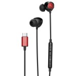 USB Type C Earphones 4Ft Cord In Ear Wired Mic Volume Control Remote Red