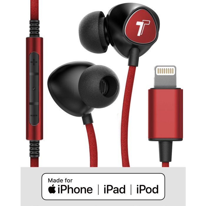 Braided iPhone Lightning Earbuds (Sweat/Water Resistant) with Mic/Volume  Remote Red - Encased
