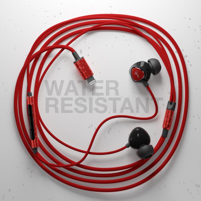 Braided iPhone Lightning Earbuds (Sweat/Water Resistant) with Mic/Volume  Remote Red - Encased