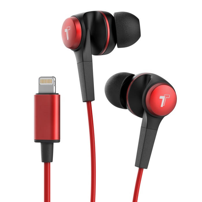 Wired Earphones for iPhone Headphone Apple Certified In Ear Lightning Earbuds Red (V120)