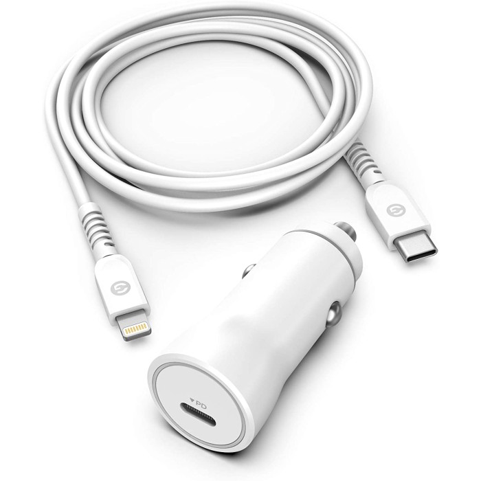 Galvanox 18W PD Car Charger with 3 ft MFi Lightning to USB-C Cable (White)