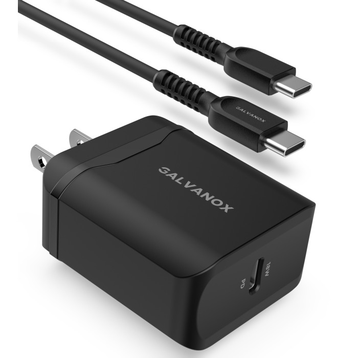 Galvanox 18W PD Wall Charger with 5ft USB-C to C cable (Black)