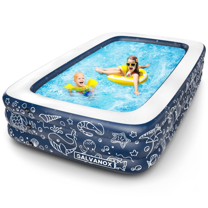 Inflatable Pool, Above Ground Swimming Pool (120" X 72" X 22") Dark Blue