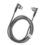 Lightning to USB C Braided Right Angle Cable 3 Ft Gray