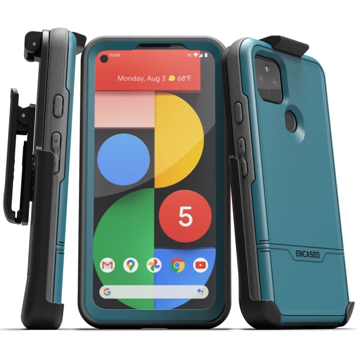 Pixel 5 Case with Screen Protector and Holster (Rebel Shield) Blue