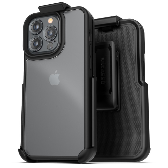 iPhone 13 Pro Max Frosted Clear Back Case with Belt Clip Holster