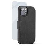 iPhone 14 Leather Folio Wallet Case in Gray with Screen Protector
