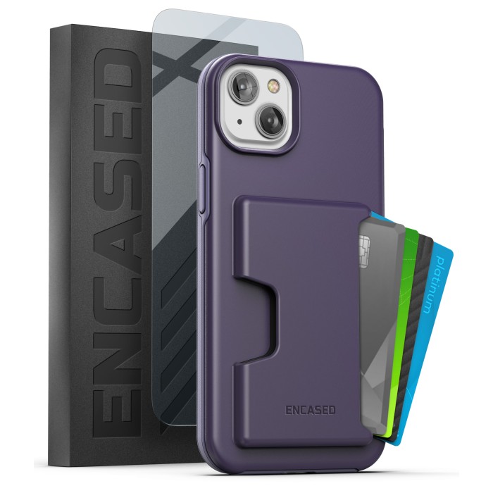 iPhone 14 Plus Phantom Wallet Case in Purple with Screen Protector