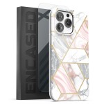 iPhone 14 Pro Max Lexion Case in White Marble with Screen Protector - MagSafe Compatible