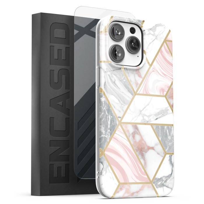 iPhone 14 Pro Lexion Case in White Marble with Screen Protector - MagSafe Compatible
