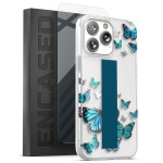 iPhone 14 Pro Loop Case in Silver Blue Butterfly with Screen Protector