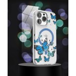 iPhone 14 Pro Max Lexion Case in Silver Blue Butterfly with Screen Protector - MagSafe Compatible