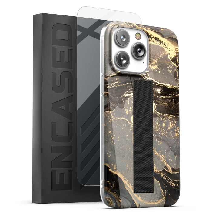 iPhone 14 Pro Max Loop Case in Black Marble with Screen Protector