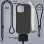 iPhone 14 Pro Silicone Case in Black with Neck and Wrist Strap
