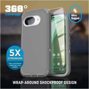 Alternative view of Google Pixel 10a Ranger Case with Belt Clip Holster & HD Screen Protector Gray