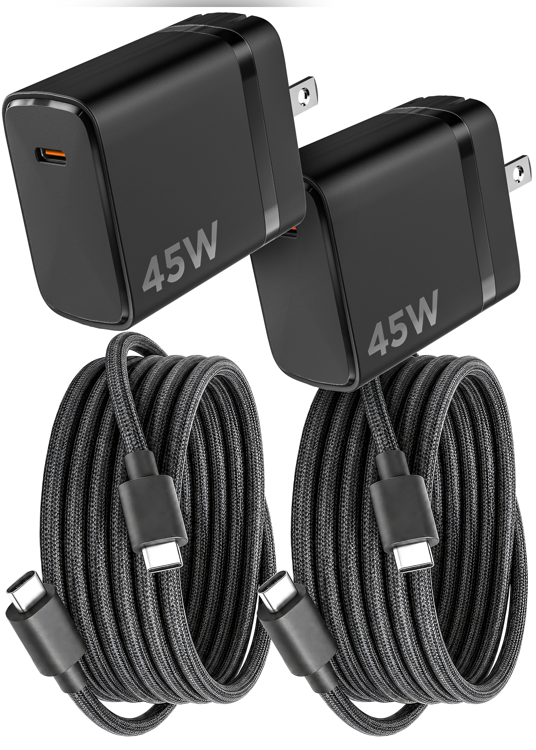 2-Pack 45W Super Fast Braided 6FT USB-C Charger